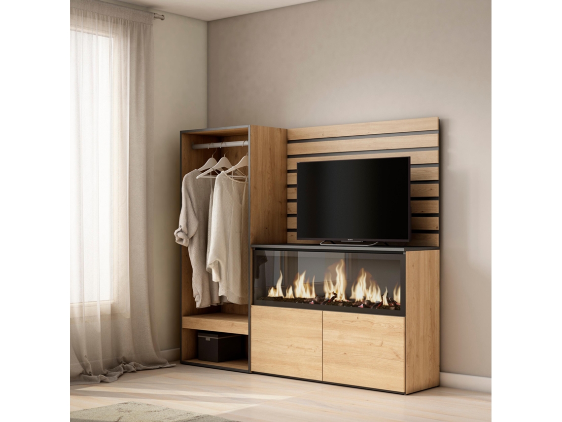 Aparador, 167x145x35 cm, Dormitorio, habitación, Chimenea eléctrica XXL, Vestidor abierto, Roble SKRAUT HOME