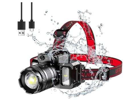 Linterna frontal LED recargable: 6 modos, resistente al agua IPX6, ángulo ajustable de 360, sensor de movimiento, linterna frontal (negra) BISBISOUS