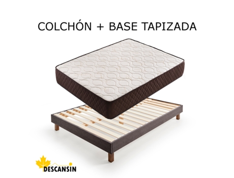 Pack Colchón y Base Tapizada Silenciosa DESCANSIN (135 x 190 - Gris)