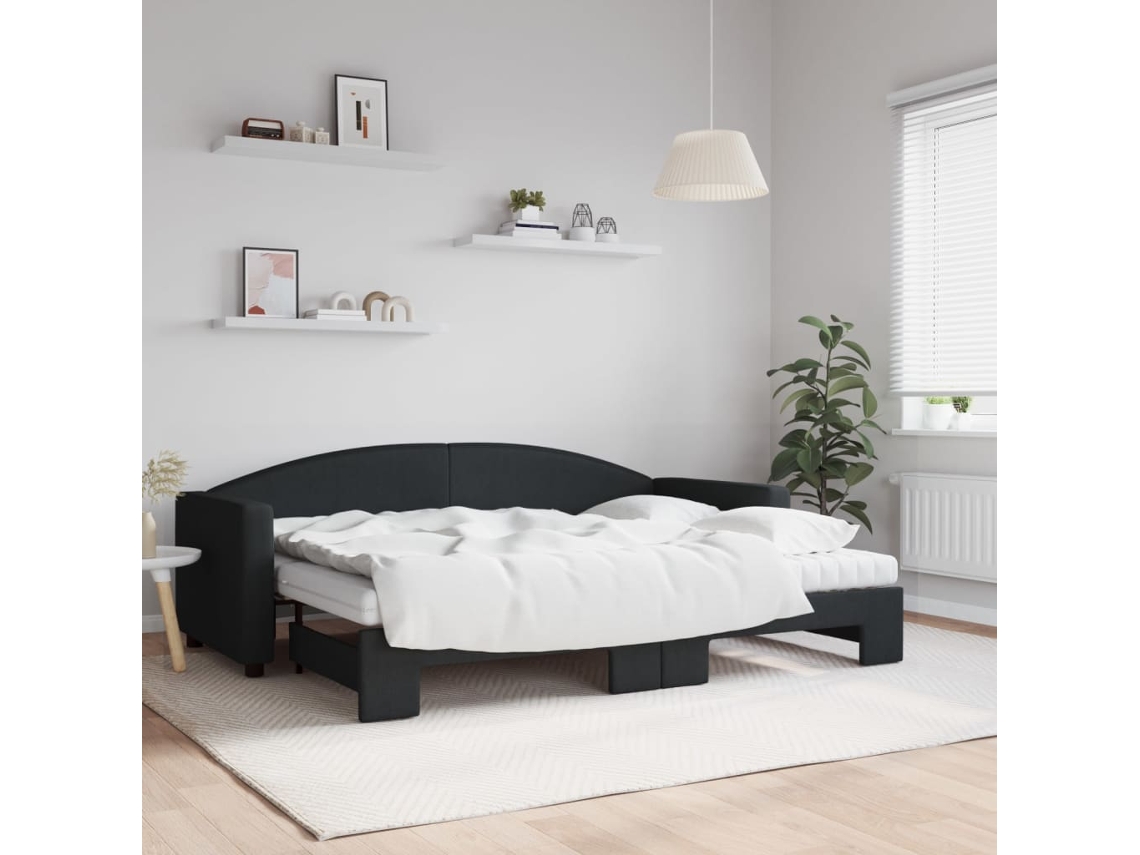 Sofá Cama Nido Con Colchón Tela Negro 80x200 Cm