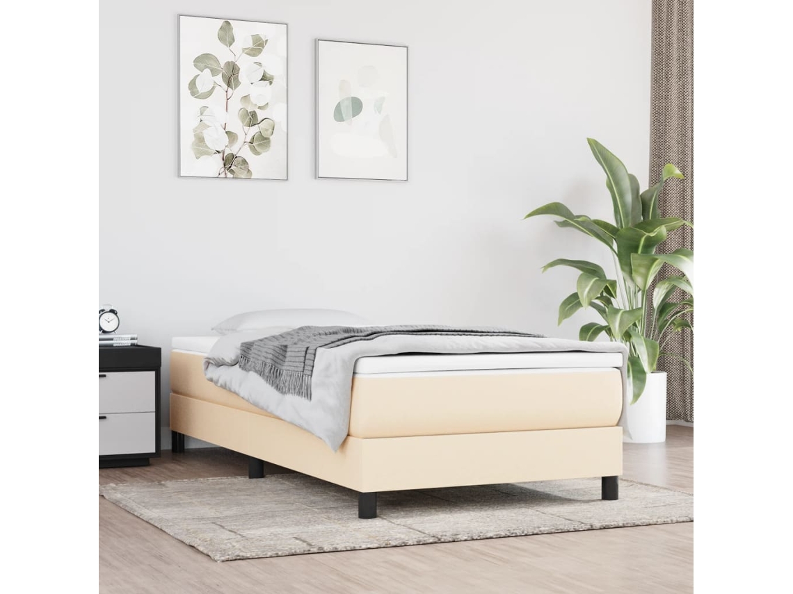 Estructura De Cama Sin Colchón Tela Crema 90x200 Cm