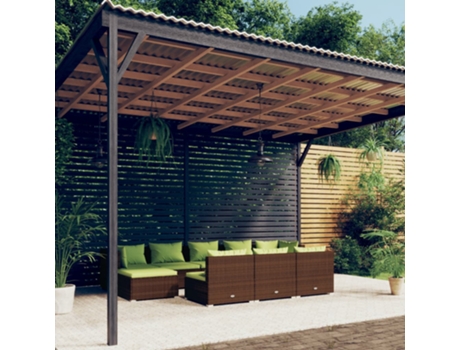 Conjunto 10 muebles de jardín VIDAXL y cojines ratán sintético marrón