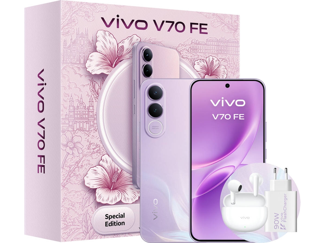 Pack Smartphone VIVO V70 FE (6.83'' - 8 GB - 256 GB - Muse Purple) + Auriculares + Cargador