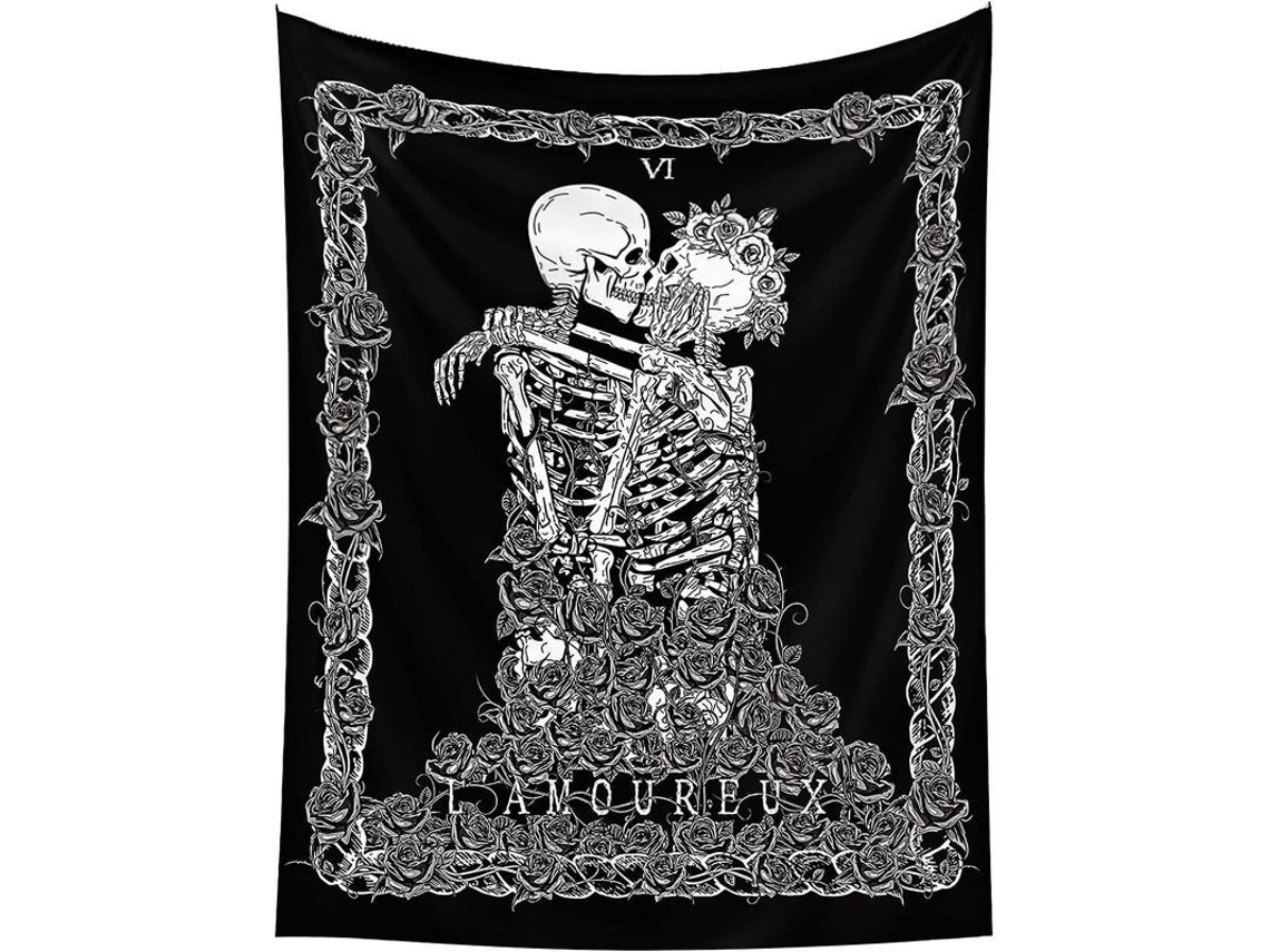 Tapiz De Pared Con Diseño De Calavera Negra Y Tarot Para Dormitorio/sala De Estar, 73x95cm Zlo