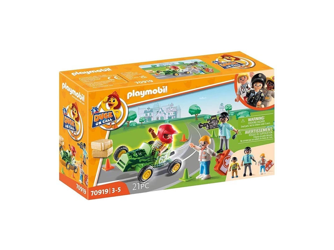 PLAYMOBIL D.O.C Accion Ambulancia. Ayuda Al Piloto de Carreras (Edad Mínima Recomendada: 3 años - 21 Piezas)