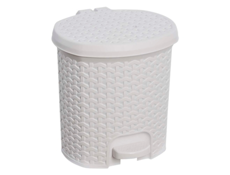 Cubo Basura KEEEPER 5,5L con Tapa Rattán, Blanco Nórdico