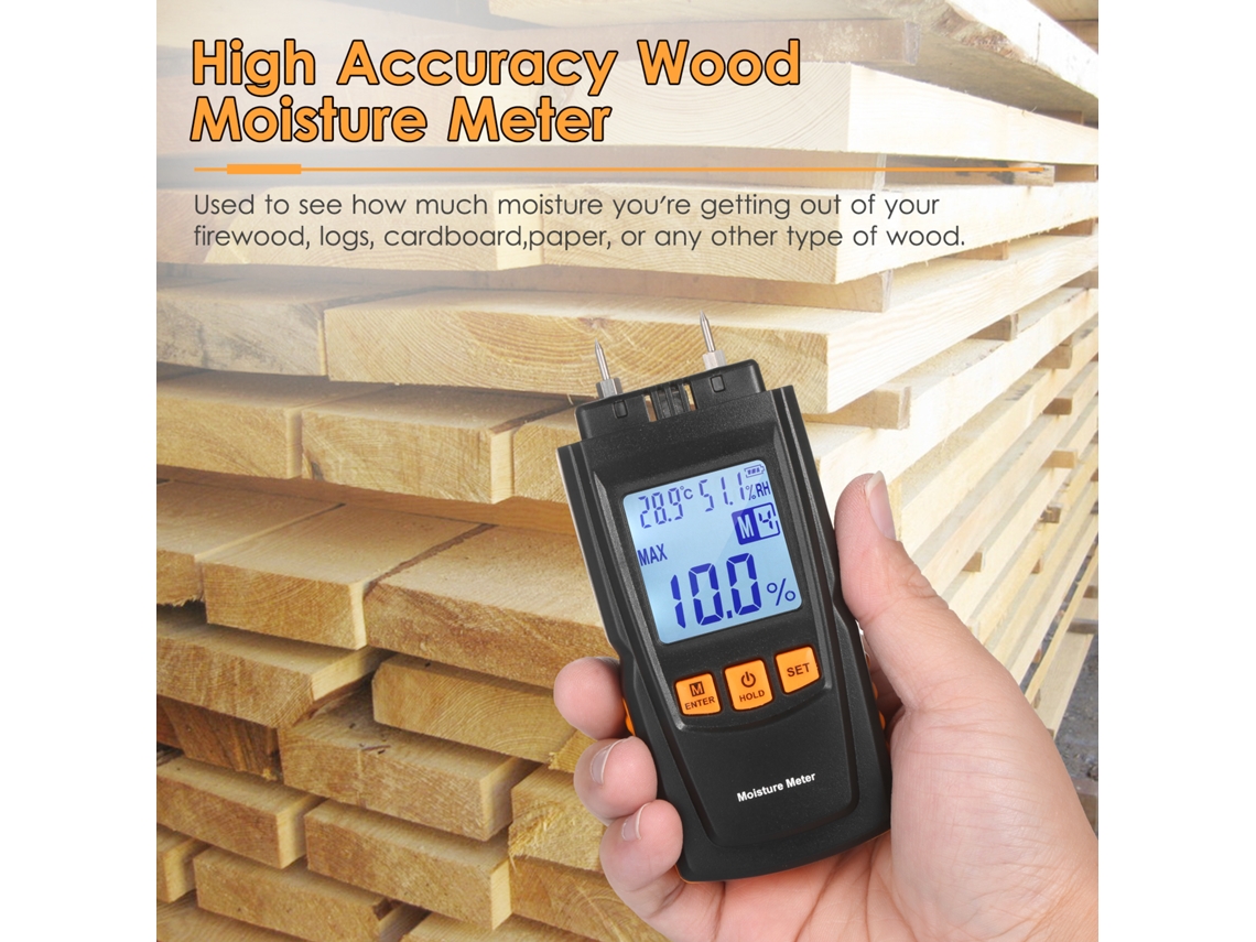 Medidor Digital De Humedad Para Madera 3 En 1 Con Lecturas De Temperatura Y Humedad Para Madera, Leña, Troncos Y Carpintería.