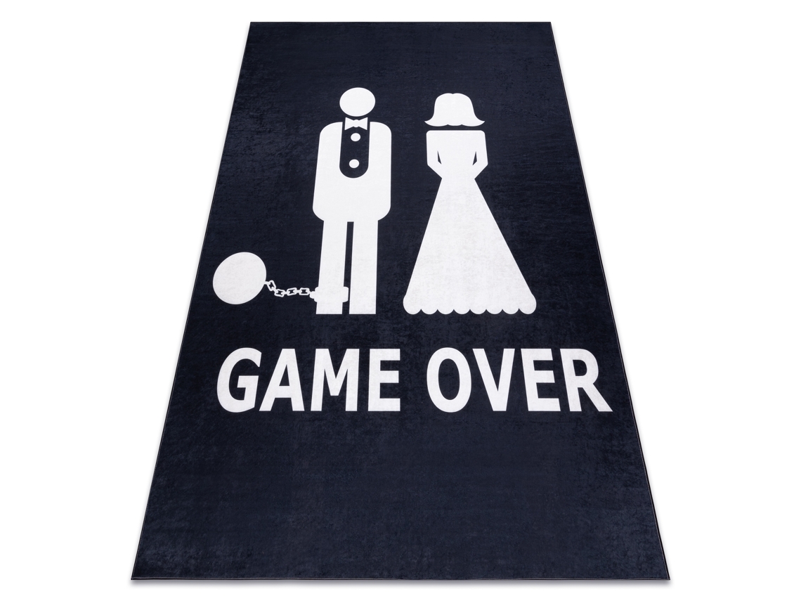 Alfombra Lavable Bambino 2104 'Game Over' Boda, Despedida de Soltero, Antideslizante - Negro (80 x 150 cm)