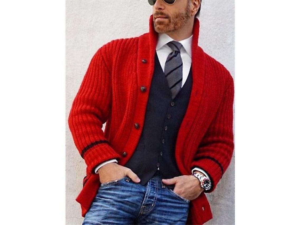 2026-9370-suéter Casual De Otoño Para Hombre Con Botones Y Cuello Alto Wwe Slim Fit Manga Larga M Rojo