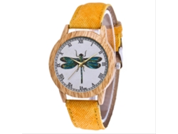Reloj De Pareja Zhoulianfa Con Estampado De Libélulas En Aleación Y Correa De Lona Amarilla.