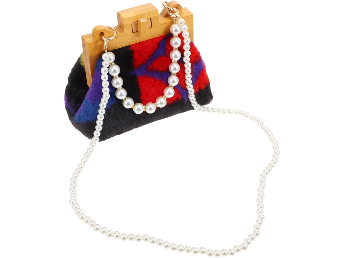 Bolso Bandolera De Felpa Con Cuentas, De Mano Con Cadena De Cuentas, Bolso Bandolera Elegante Y Práctico.