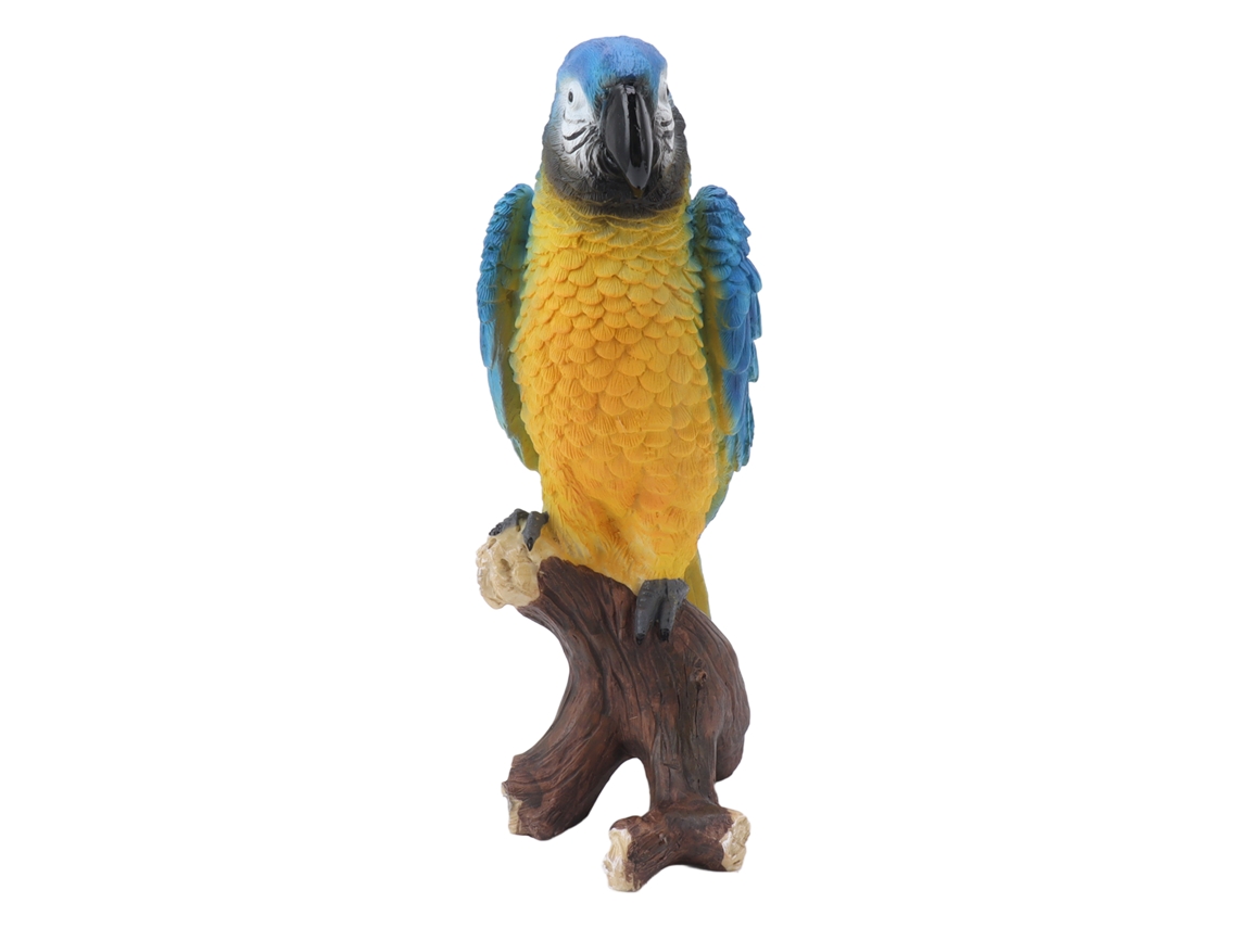 Estatua de loro de resina azul de tamaño mediano para decoración