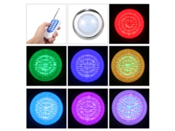 Lámpara LED RGB para piscina de 18 W y 12 V con clasificación IP68 y control remoto.