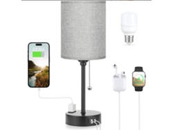 Lámpara de mesilla Sstrwgood con 3 temperaturas de color, toma USB-C y USB-A, base de metal negro.