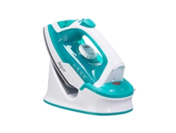 Plancha inalámbrica verde con suela de cerámica, 1600 W de potencia y 170 ml de capacidad.