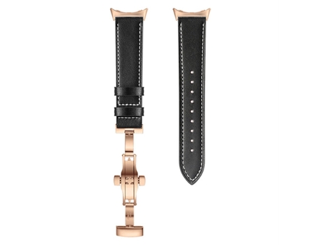 Correa de piel auténtica hebilla de mariposa para Google Pixel Watch - hebilla de oro rosa/negro