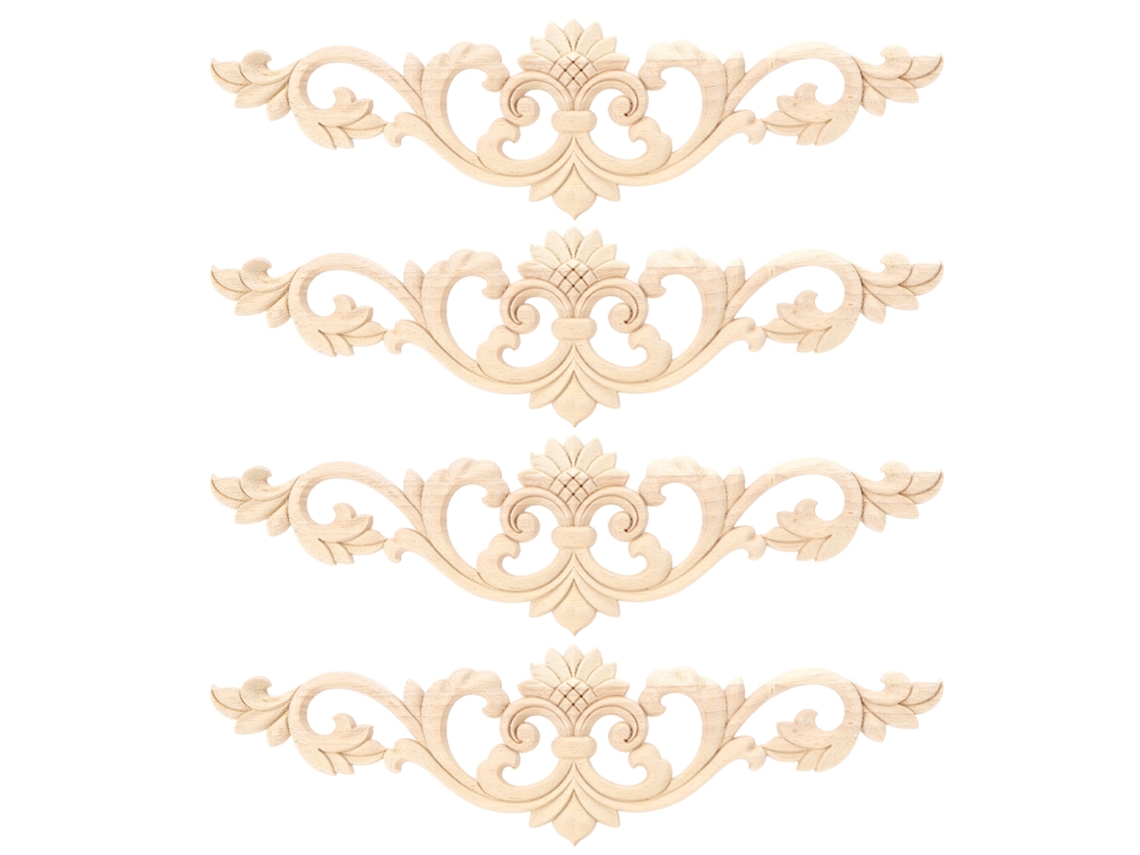 4 piezas de apliques decorativos de madera sin pintar de 30x8 cm.
