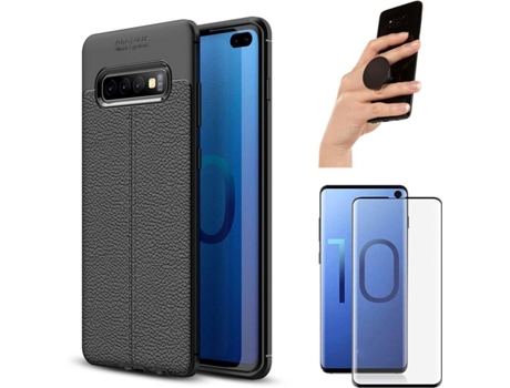 Carcasa, Protector y Popsocket Samsung S10 Plus Rugged Leather Negro