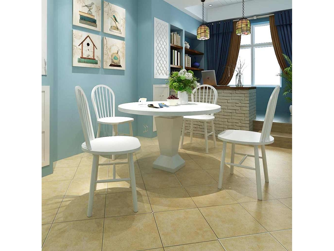 Sillas De Comedor 4 Uds | Asiento De Comedor | Silla De Cocina Madera Maciza De Caucho Blanco
