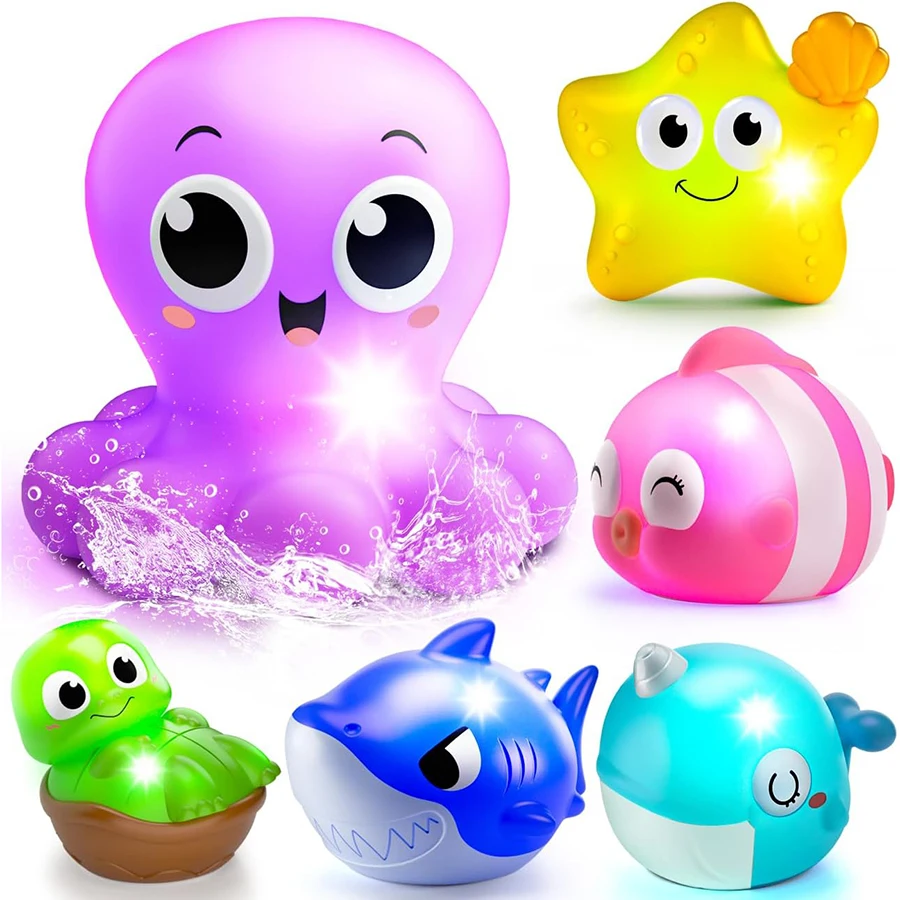 (set De 6 Piezas) Juguetes De Baño Luminosos Con Forma De Dinosaurio, Aptos Para Bañeras Y Duchas.