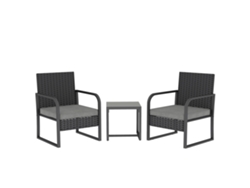 Conjunto De Salón De Jardín De Ratán Con 2 Sillones De Exterior Y Una Mesa De Centro Con Tablero De Cristal Negro.