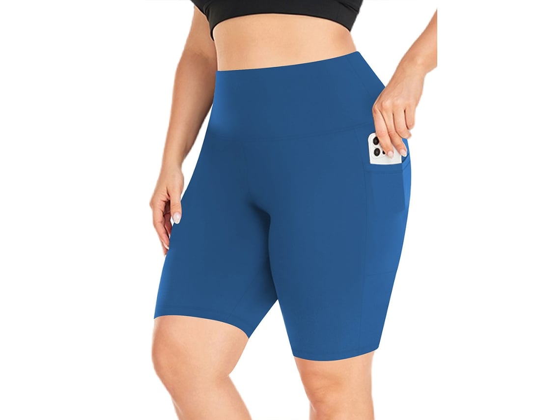 Shorts De Ioga Femininos Plus Size - Com Bolsos - 3xl Azul Siurn