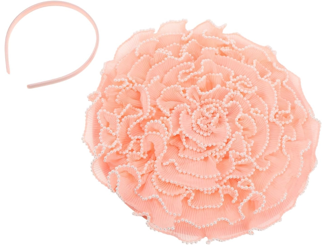 Chapeau Bibi A Grandees Fleurs Plissé En Tulle Rosa Perles, Diadema Floral Pour Tea Party, Mariage,