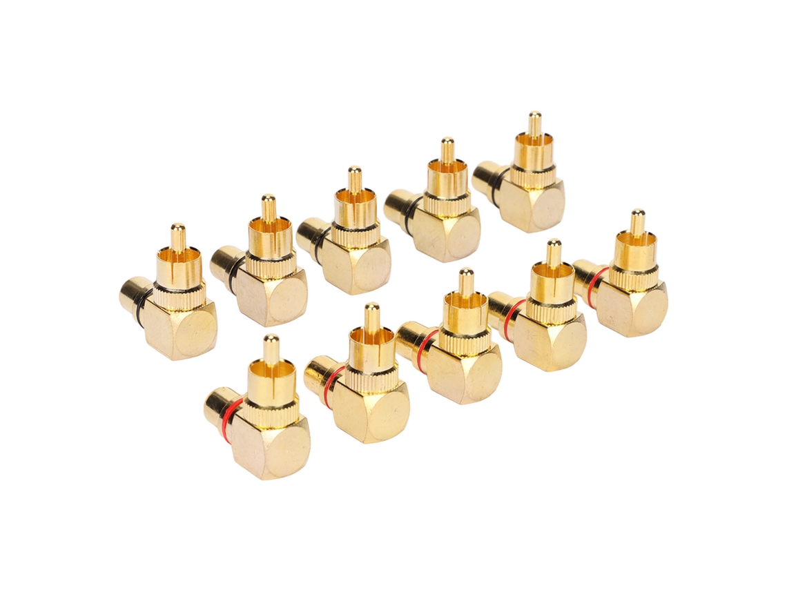 10 Adaptadores Rca De Ángulo Recto De 90 Grados, Macho A Hembra, Chapados En Oro Y Cobre.