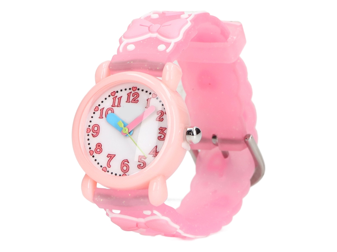 Relógio Rebe-3D para Meninas, Brinquedo Fofo com Laço Decorado, Desenho Animado, À Prova D'Água, para Crianças de 3 a 10 Anos, Rosa