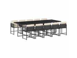 Conjunto 11 de comedor jardín VIDAXL con cojines ratán sintético negro