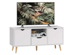 Mueble Para Tv De Hasta 50" Con Cajón, Estante Abierto Y Armarios, 110x40x50 Cm, Blanco Y Madera.