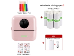 Impresora Térmica Portátil Mini Impresora Sin Tinta Con Papel De Impresión Autoadhesivo, Bolígrafo De Acuarela Y Calcomanía, Color Rosa GERTIZ