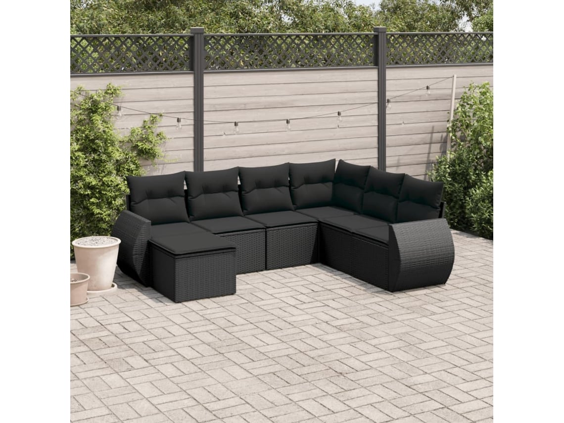 Conjunto de sofá de jardín de 7 piezas con cojines de mimbre negro de DKD Home Decor