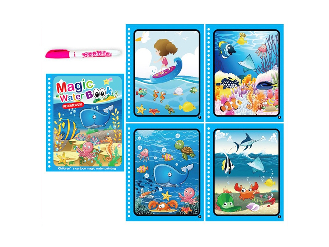 (Vida Marina B) Juguete educativo infantil: Libro mágico para pintar con agua y bolígrafo - Juguete para bebés