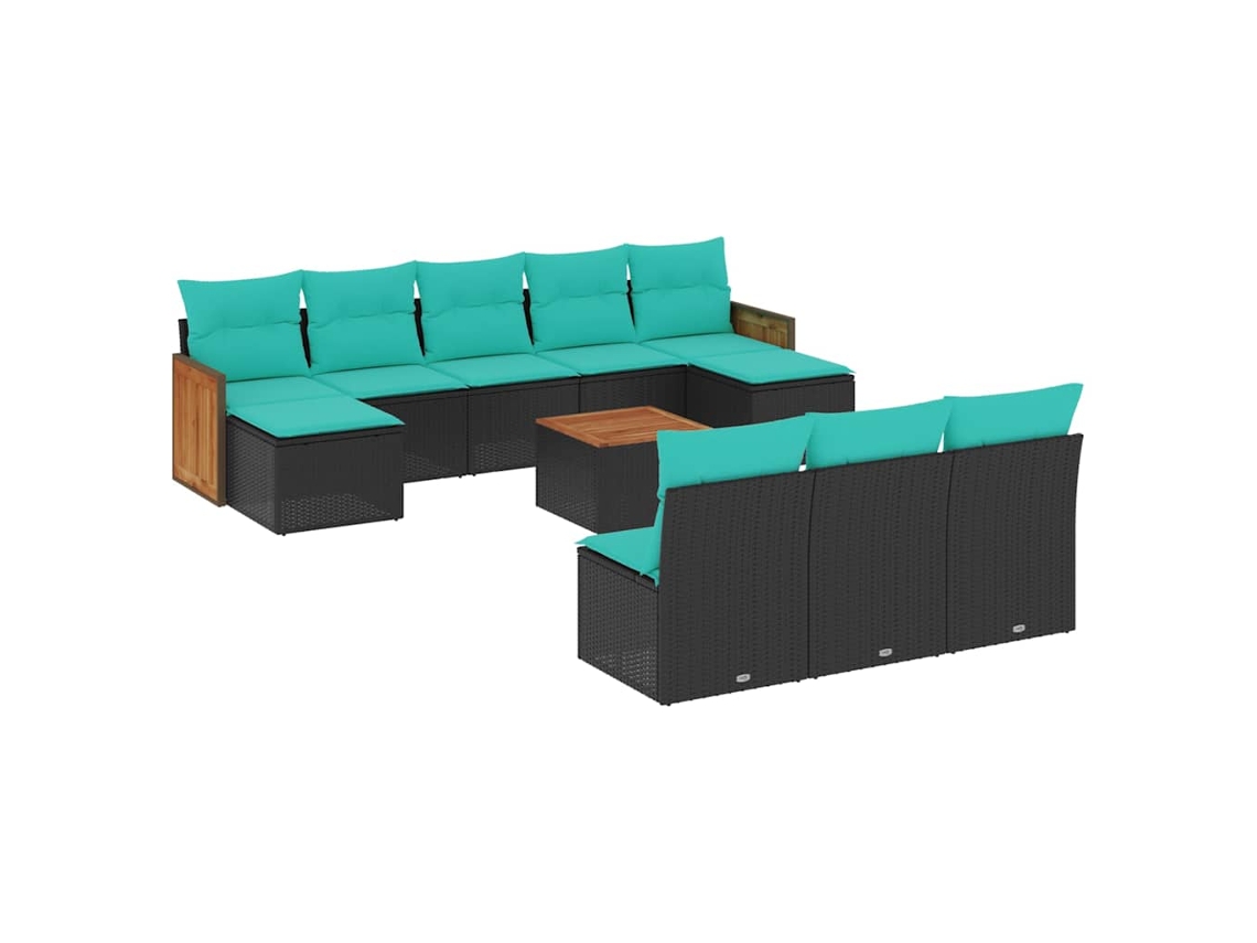 Maison Exclusive - Conjunto De Sofá De Jardín De 11 Piezas Con Cojines, De Poliratán Negro