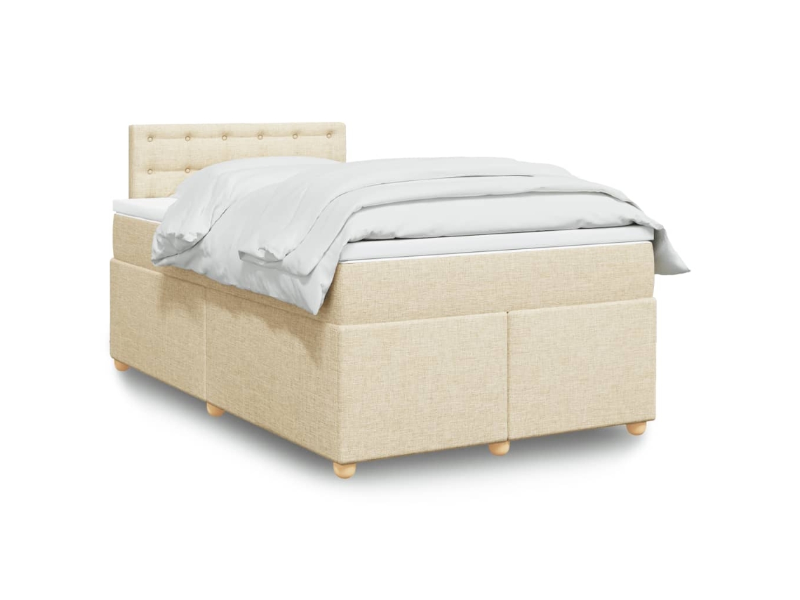 Cama Box Spring Con Colchón Tela Color Crema 120x190 Cm