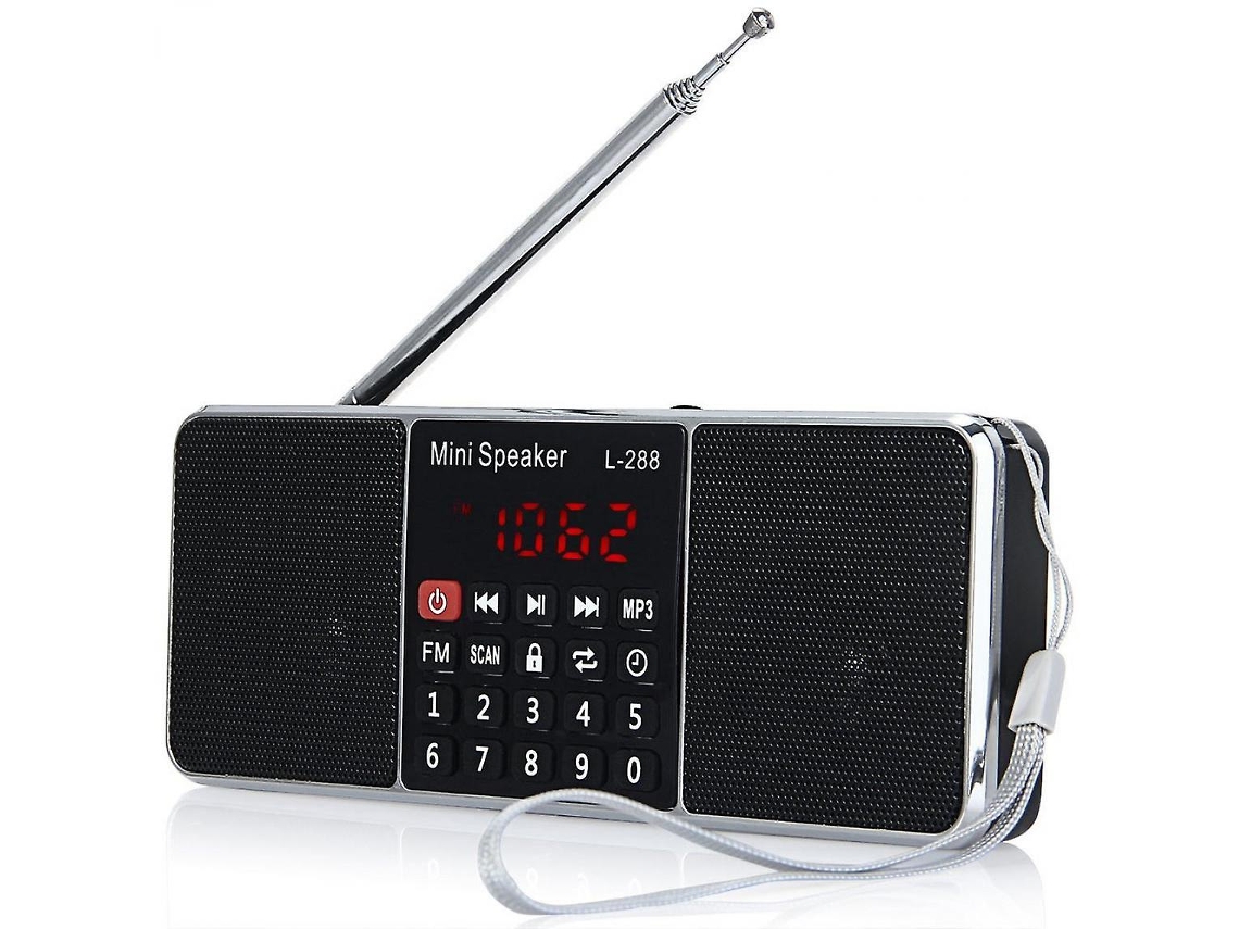 Minialtavoces portátiles recargables estéreo AM con pantalla LCD, compatibles con tarjeta TF, disco USB y música MP3 | Radio Gusshious (Negro)