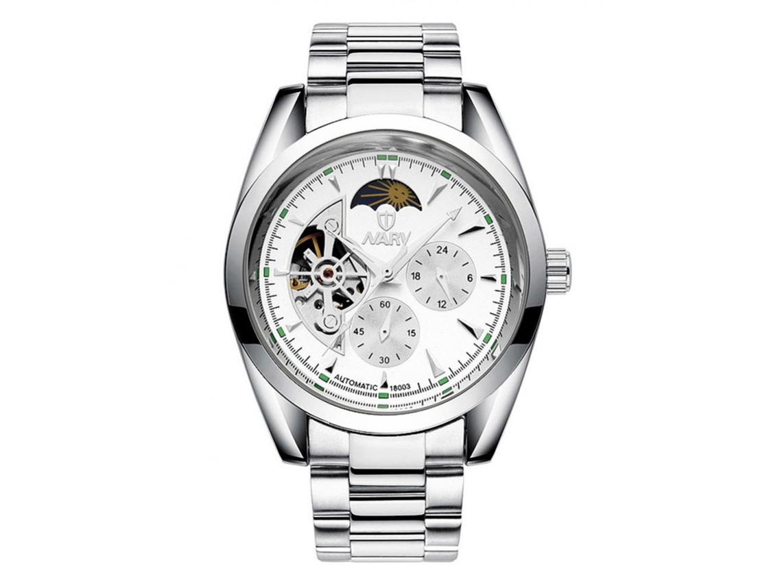 Reloj Hombre Nary Fashion Acero Resistente Al Agua Pulsera (caja Plata Dial Blanco)