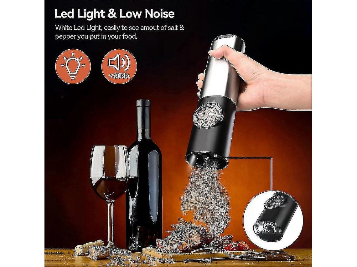 Juego de molinillo de sal y pimienta eléctrico Rosewell con base de carga doble y cable USB para uso en la cocina.