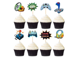 VVJIJILLY Escolhas De Cupcakes Com Tema De Jogos, Cobertura De Cupcake Com Glitter Vibrante, Perfeita Para Comemorações Com Tema De Controle De Videogame Para A