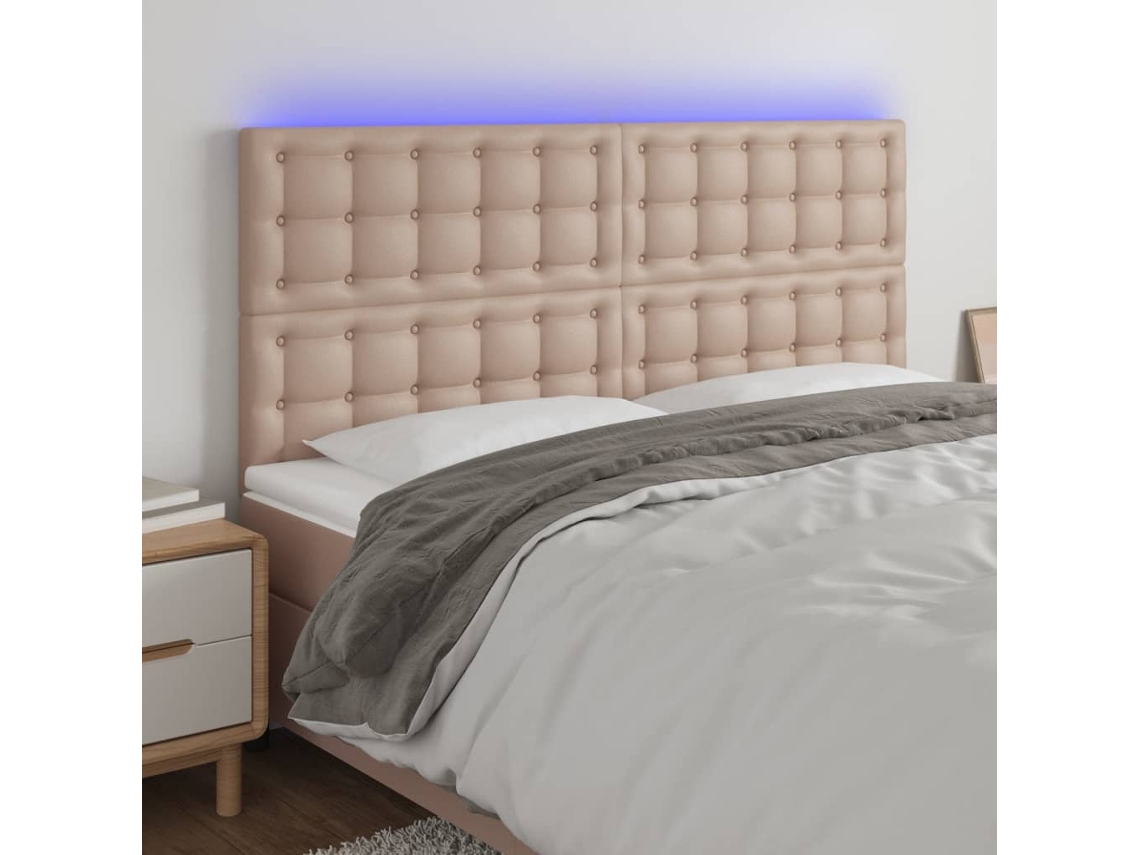 Cabecero Luces Led Cuero Sintético Capuchino 200x5x118/128cm