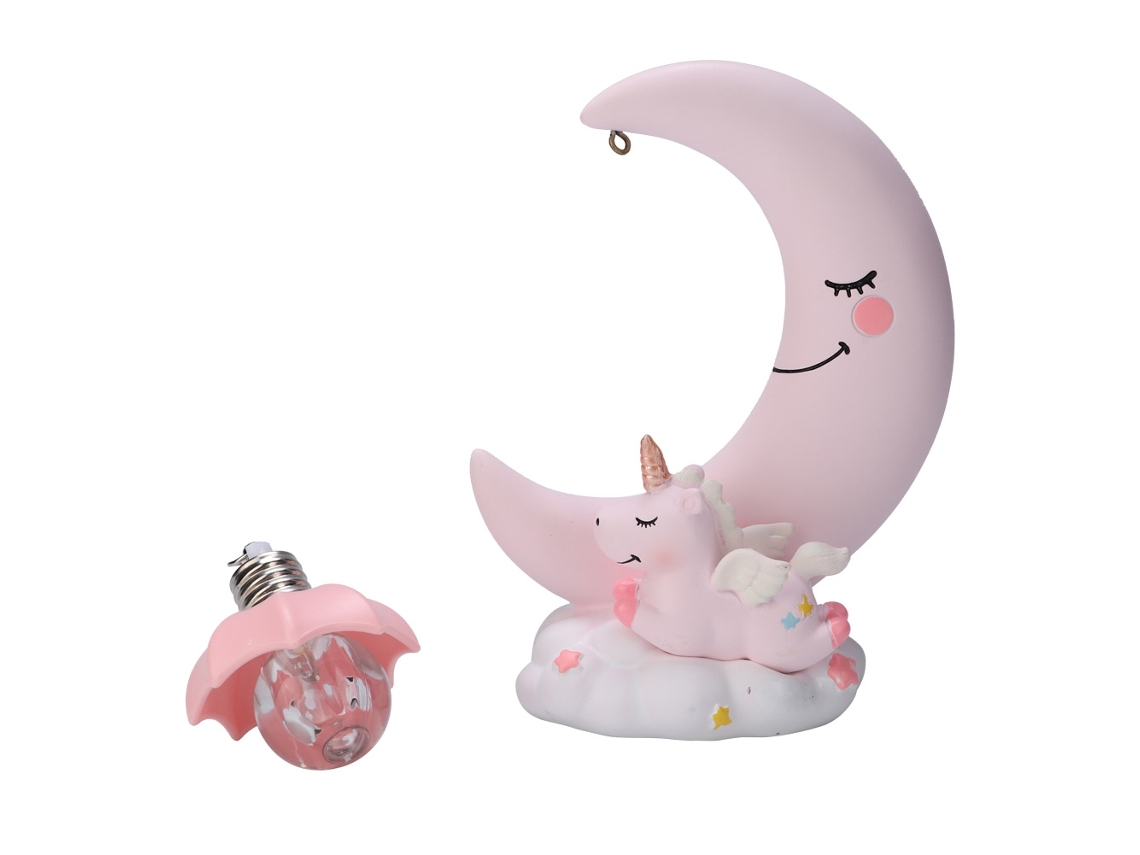 Lámpara de noche Unicornio Luna 4.5V Blanco frío Rosa