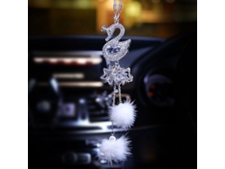 Colgante De Cisne De Cristal Para Espejo Retrovisor De Coche Decoración Interior Blanca