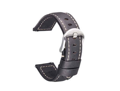 Correa de reloj de liberación rápida de cuero retro Crazy Horse para Samsung Huawei, Talla: 22 mm (hebilla plateada negra)