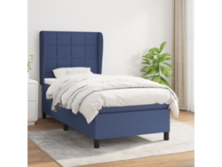 Cama Box Spring Con Colchón Tela Azul 90x190 Cm