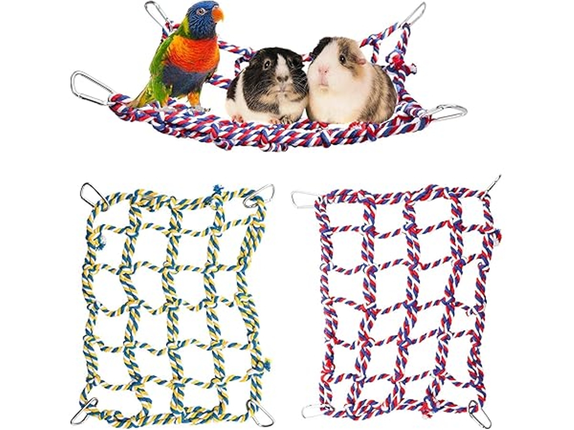 Conjunto De Dos Coloridas Redes De Cuerda, Aptas Para Pájaros (redes Colgantes, Escaleras Y Pequeños Puentes), También Para Animales Pequeño