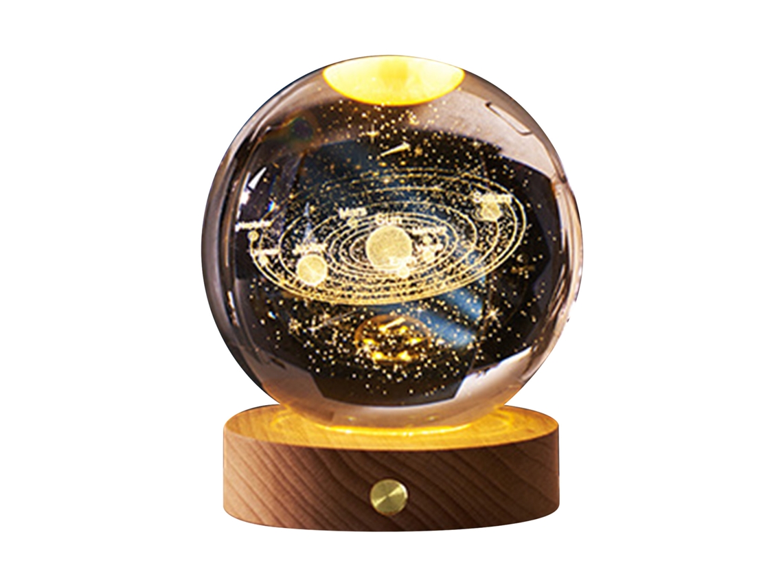Yncm2026-lámpara De Noche Esfera De Cristal 3d Recargable Con Base De Madera Para Sistema Solar Dormitorio Hogar Luz Suave