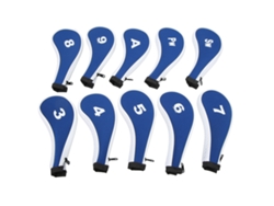 2026-10 Fundas Para Cabezales De Hierros De Golf Con Número Impreso Neopreno Con Cremallera Azul Real Y Blanco
