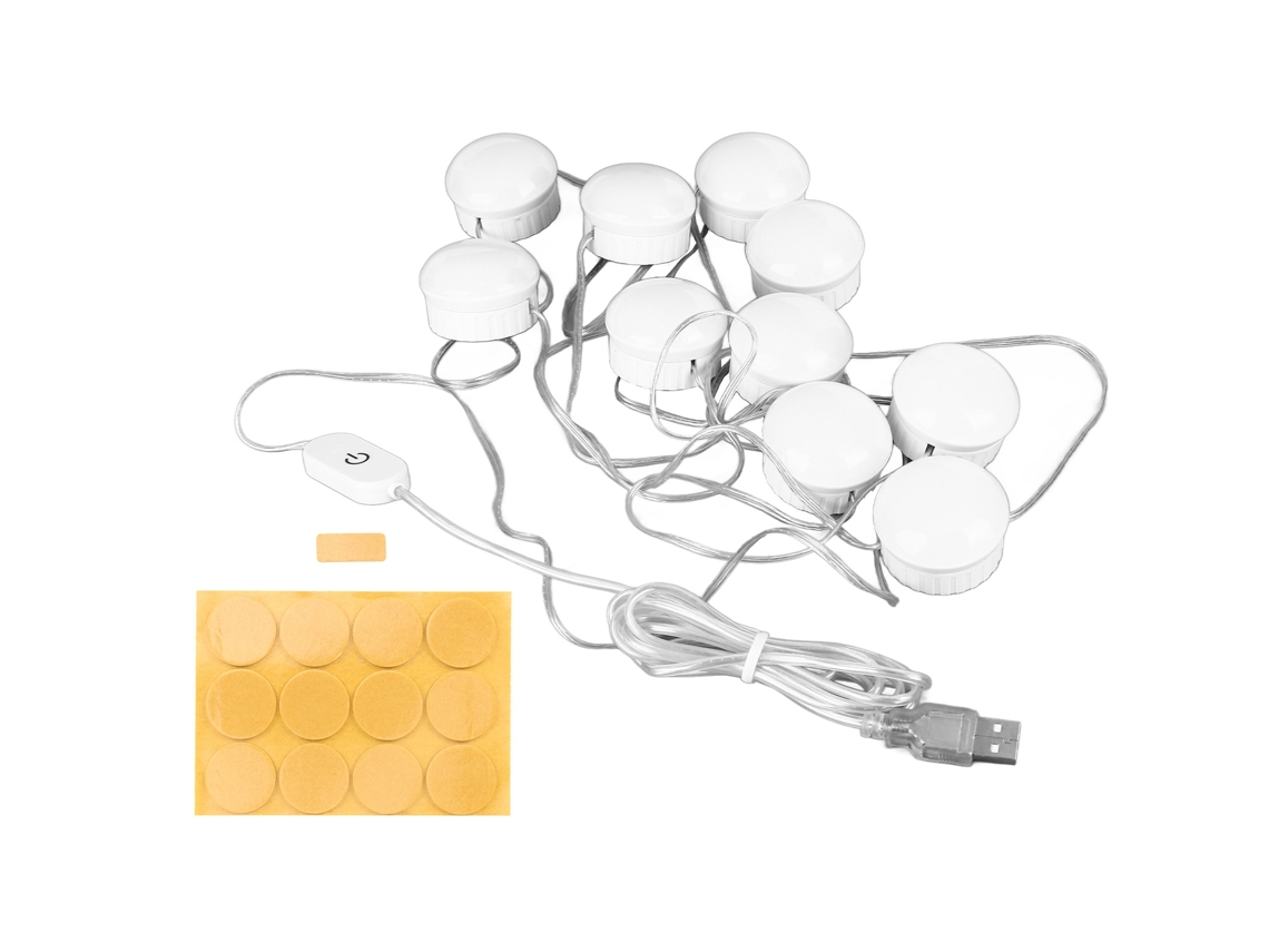 Espejo Con Luz Led, 10 Bombillas, 5 Niveles De Brillo Ajustables, Interruptor Táctil Y Cable Retráctil.