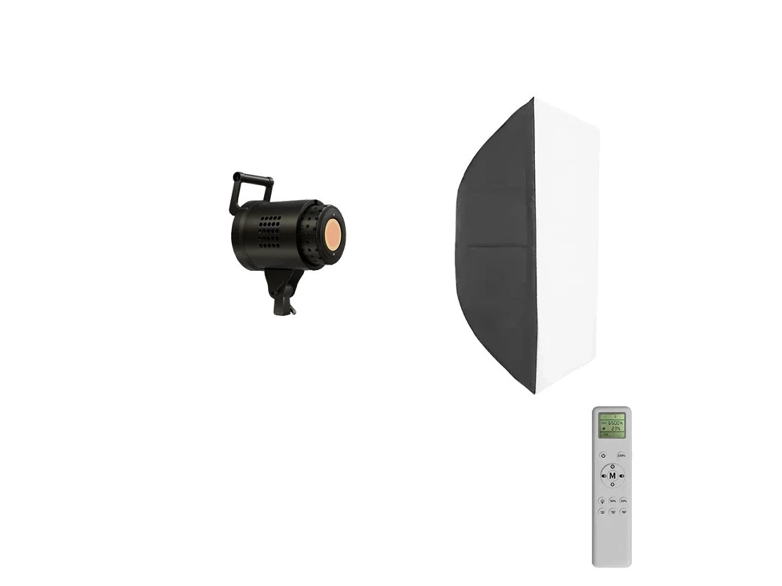 Soporte de luz plegable, de altura regulable, con softbox de 60x90 cm.
